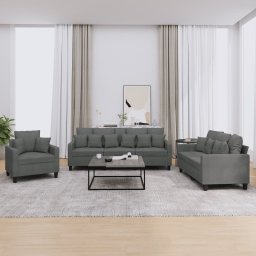 Set de canapele cu perne, 3 piese, gri închis, textil GartenMobel Dekor