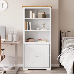 Gossi biblioteca "bodo", alb si maro, 82x40x173 cm, lemn masiv de pin