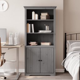 Gossi biblioteca "bodo", gri, 82x40x173 cm, lemn masiv de pin