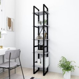 Gossi biblioteca cu 5 rafturi gri beton, 40x30x175 cm, lemn prelucrat
