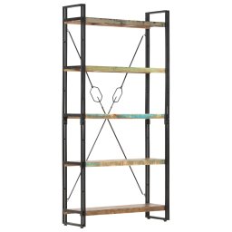 Gossi biblioteca cu 5 rafturi, 90 x 30 x 180 cm, lemn masiv reciclat