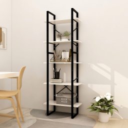 Gossi biblioteca cu 5 rafturi, alb, 60x30x175 cm, lemn masiv de pin