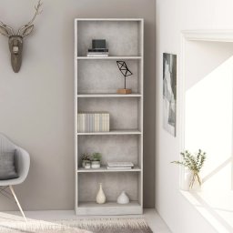 Gossi biblioteca cu 5 rafturi, gri beton, 60x24x175 cm lemn prelucrat