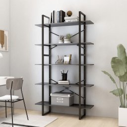 Gossi biblioteca cu 5 rafturi, gri, 100x30x175 cm, lemn prelucrat