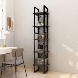 Gossi biblioteca cu 5 rafturi, gri, 40x30x175 cm, lemn masiv de pin