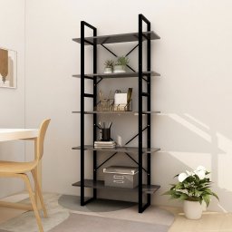 Gossi biblioteca cu 5 rafturi, gri, 80x30x175 cm, lemn prelucrat