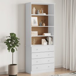 Gossi biblioteca cu sertare „alta” alb 77x35x186,5 cm lemn masiv pin