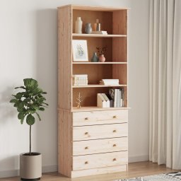 Gossi biblioteca cu sertare „alta”, 77x35x186,5 cm, lemn masiv de pin
