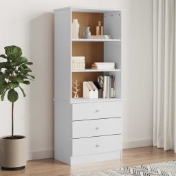 Gossi biblioteca cu sertare „alta”, alb, 60x35x142 cm, lemn masiv pin