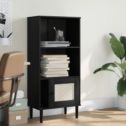 Gossi biblioteca senja aspect ratan negru 60x35x130 cm lemn masiv pin