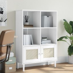 Gossi biblioteca senja, aspect ratan alb, 90x35x130 cm lemn masiv pin