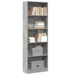 Gossi biblioteca, gri beton, 60x24x176 cm, lemn prelucrat