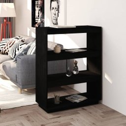 Gossi biblioteca/separator camera, negru, 80x35x103cm, lemn masiv pin