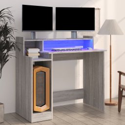 Gossi birou cu lumini led, gri sonoma, 97x90x45 cm lemn prelucrat
