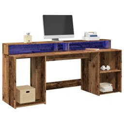 Gossi birou cu lumini led, lemn vechi, 200x55x91 cm, lemn prelucrat