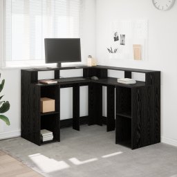 Gossi birou stejar negru 130x130x91 cm lemn prelucrat