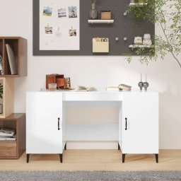 Gossi birou, alb extralucios, 140x50x75 cm, lemn compozit