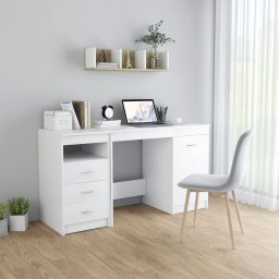 Gossi birou, alb, 140x50x76 cm, lemn prelucrat