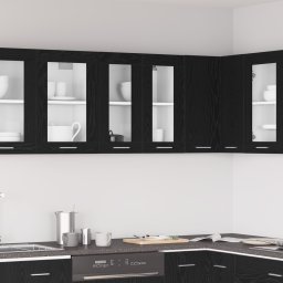 Gossi cabinet de sticla suspendat in stejar negru - 60x31x60 cm