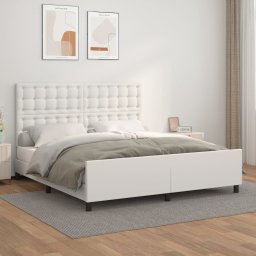 Gossi cadru de pat cu tablie, alb, 160x200 cm, piele ecologica