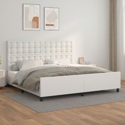 Gossi cadru de pat cu tablie, alb, 200x200 cm, piele ecologica