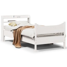 Gossi cadru de pat cu tablie, alb, 75x190 cm, lemn masiv de pin