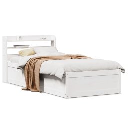 Gossi cadru de pat cu tablie, alb, 90x190 cm, lemn masiv pin
