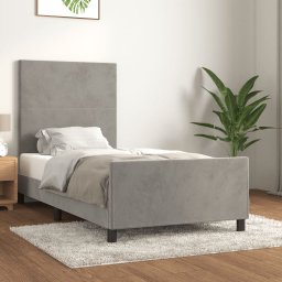 Gossi cadru de pat cu tablie, gri deschis, 90x190 cm, catifea