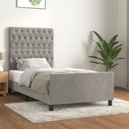 Gossi cadru de pat cu tablie, gri deschis, 90x190 cm, catifea
