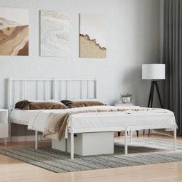 Gossi cadru de pat metalic cu tablie, alb, 140x190 cm