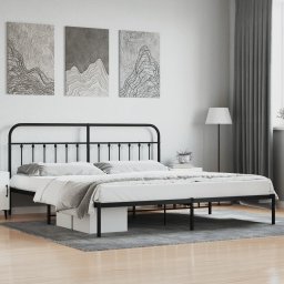 Gossi cadru de pat metalic cu tablie, negru, 200x200 cm
