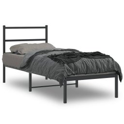 Gossi cadru de pat metalic cu tablie, negru, 75x190 cm