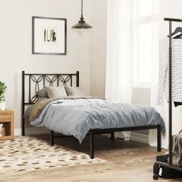 Gossi cadru de pat metalic cu tablie, negru, 80x200 cm
