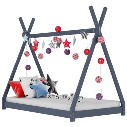 Gossi cadru pat de copii, gri, 70 x 140 cm, lemn masiv de pin