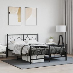 Gossi cadru pat metalic cu tablie de cap/picioare, negru, 135x190 cm