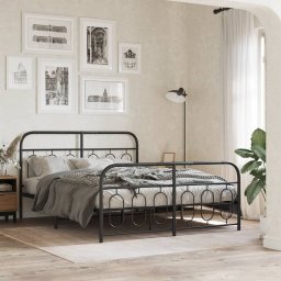 Gossi cadru pat metalic cu tablie de cap/picioare, negru, 135x190 cm