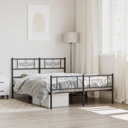 Gossi cadru pat metalic cu tablie de cap/picioare, negru, 135x190 cm
