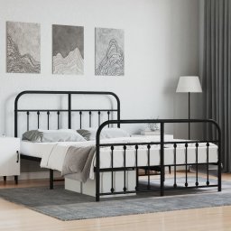 Gossi cadru pat metalic cu tablie de cap/picioare, negru, 140x200 cm