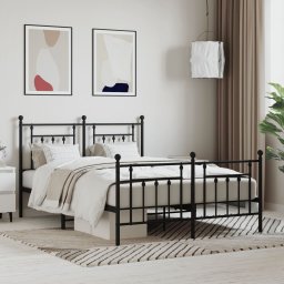 Gossi cadru pat metalic cu tablie de cap/picioare, negru, 150x200 cm