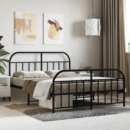 Gossi cadru pat metalic cu tablie de cap/picioare, negru, 150x200 cm