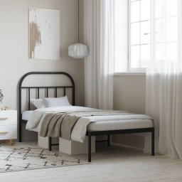 Gossi cadru pat metalic cu tablie, negru, 90x200 cm