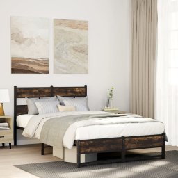 Gossi cadru pat metalic fara saltea, stejar fumuriu, 120x200 cm