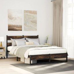 Gossi cadru pat metalic fara saltea, stejar fumuriu, 140x200 cm
