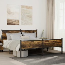 Gossi cadru pat metalic fara saltea, stejar fumuriu, 160x200 cm