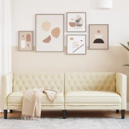 Gossi canapea chesterfield cu 3 locuri, crem, piele ecologica