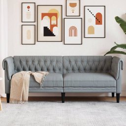Gossi canapea chesterfield cu 3 locuri, gri deschis, material textil