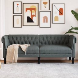 Gossi canapea chesterfield cu 3 locuri, gri inchis, material textil