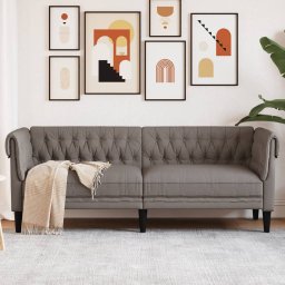 Gossi canapea chesterfield cu 3 locuri, gri taupe, material textil