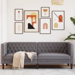 Gossi canapea chesterfield cu 3 locuri, gri, piele ecologica