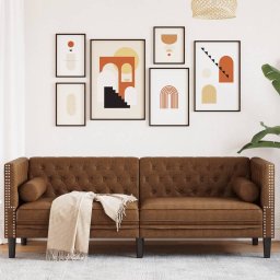 Gossi canapea chesterfield cu perne/3 locuri maro piele intoarsa eco.